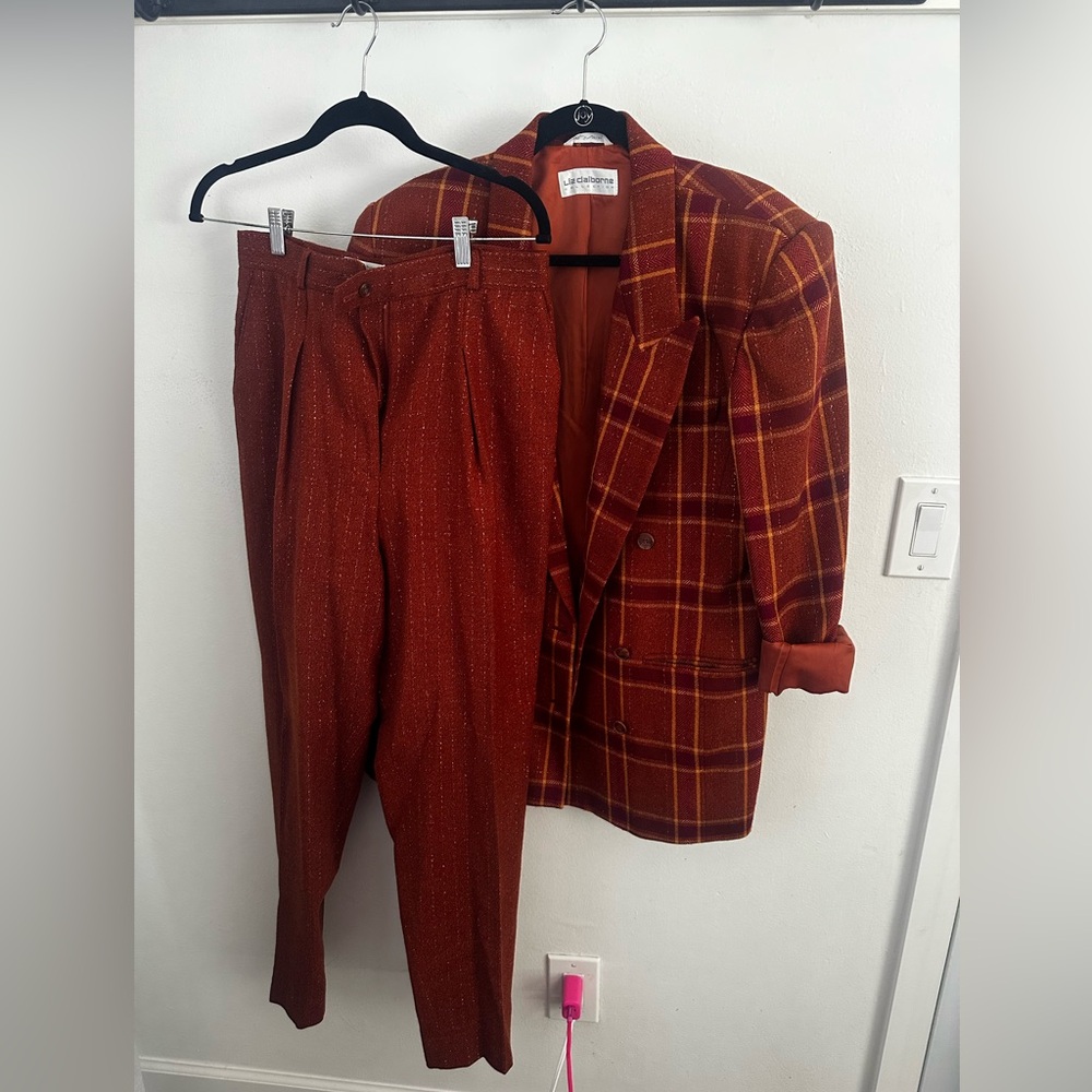 Vintage Liz Claiborne Burnt Orange Plaid Suit Size 12